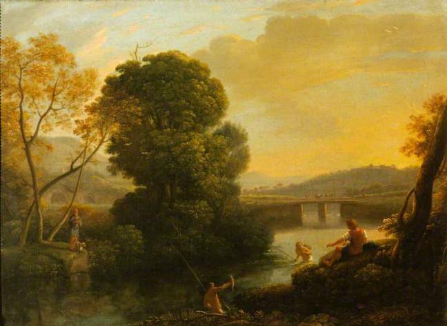 Lorrain, Claude, 1604-1682; A Pastoral River Landscape with Fishermen